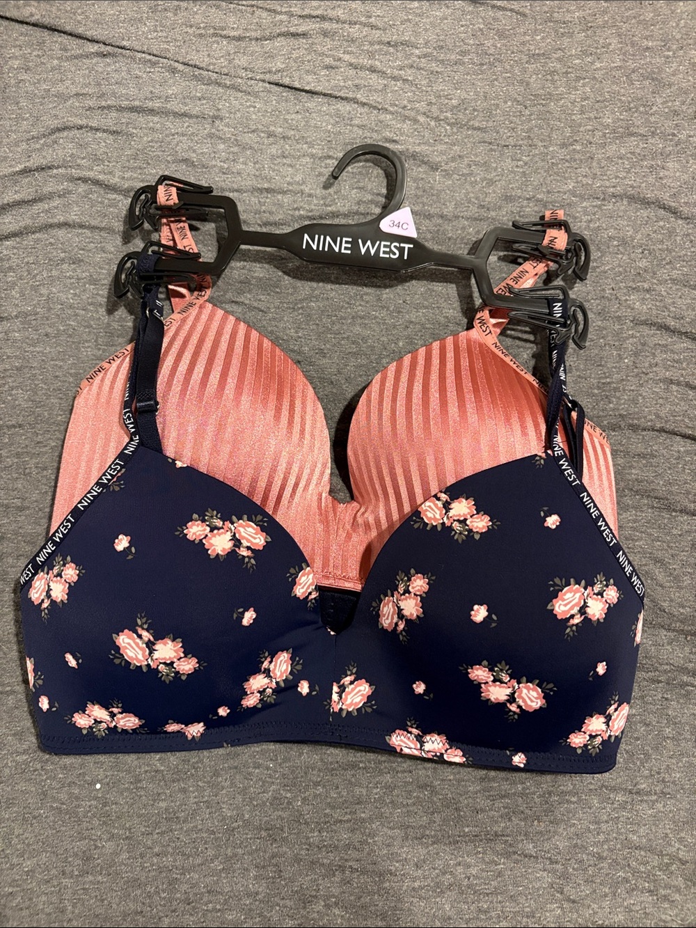 Nine West Navy & Coral Floral T-Shirt Bra with Ribbed Coral Cups